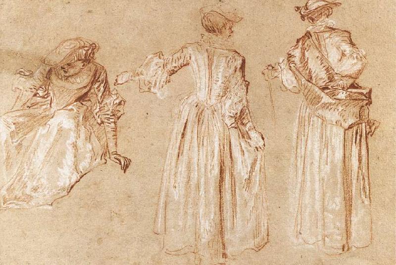 WATTEAU, Antoine Three Studies of a Lady with a Hat Sweden oil painting art